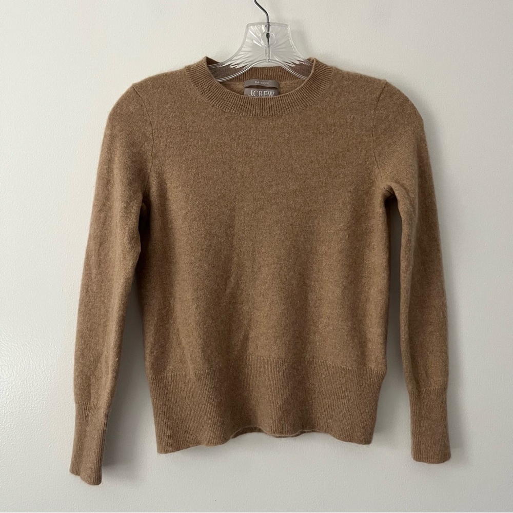 J Crew 100% Cashmere Classic Fit Crew Neck Sweater Tan Brown XXS